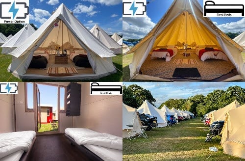 glamping tents and cabin collage