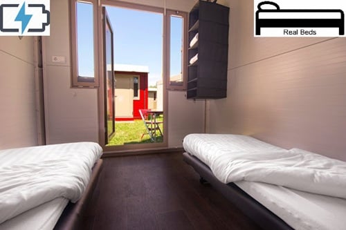 evo cabin with power and real beds