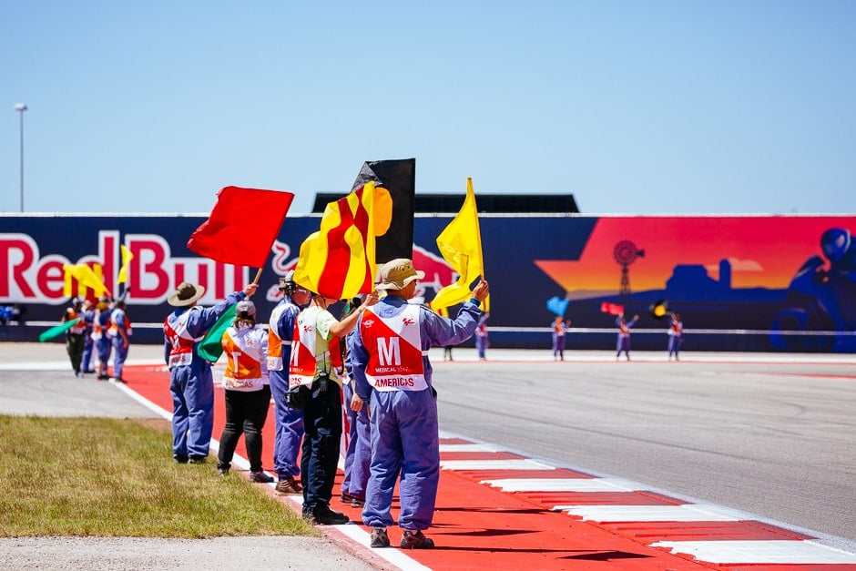 Track marshalls at the end of the 2017 COTA MotoGP