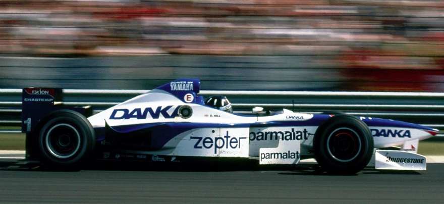 Damon Hill in a Arrows Yamaha A18 car leading the 1997 Hungarian Formula One Grand Prix
