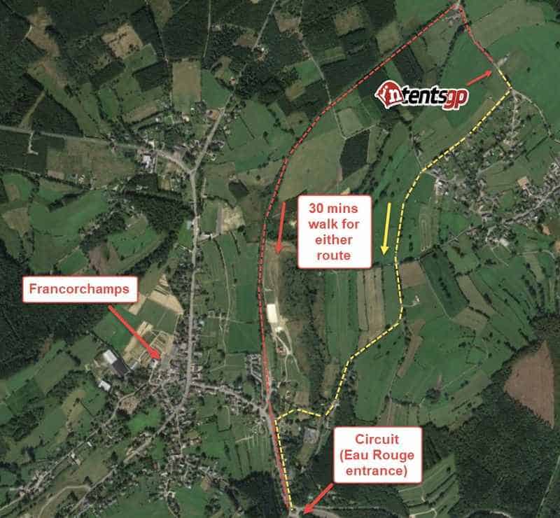 Routes to the circuit from our campsite at the Belgian F1 Grand Prix