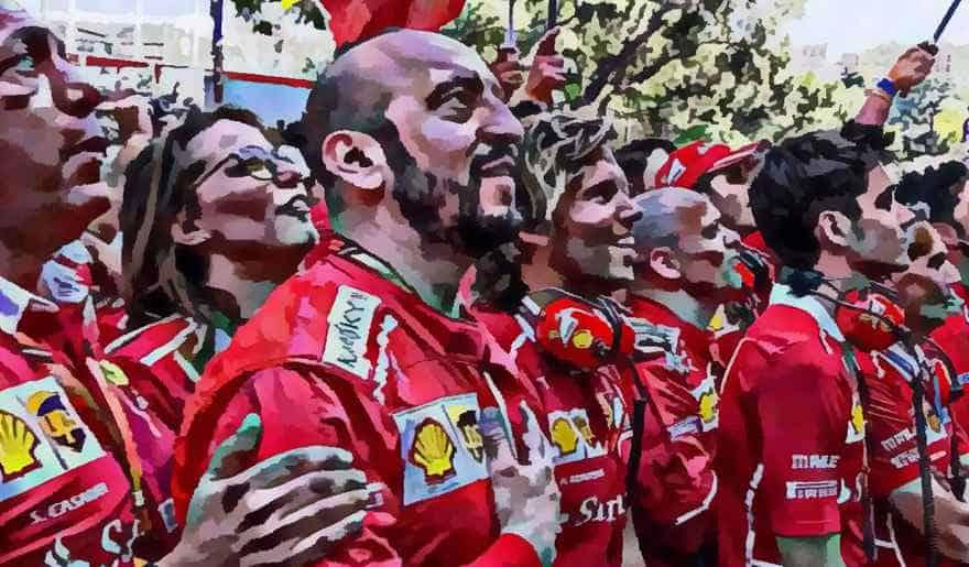Ferrari F1 team members ate the trophy presentation Monaco 2017