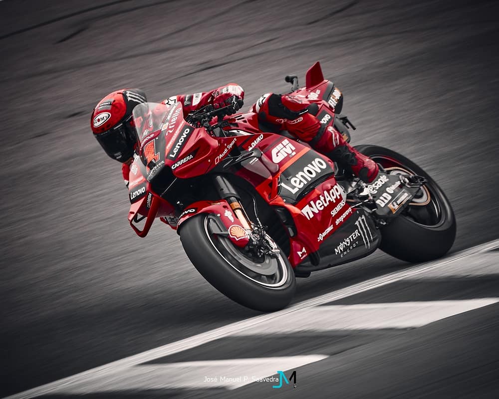 Francesco Bagnaia aboard his all conquering 2023 Ducati powered Lenovo bike