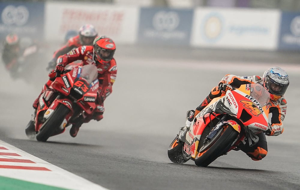 Francesco Bagnaia (Ducati) pursuing Pol Eespargaro at Indonesia 2022