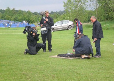 Johnny and Crofty filming at Whittlebury. Our campsite in the background!