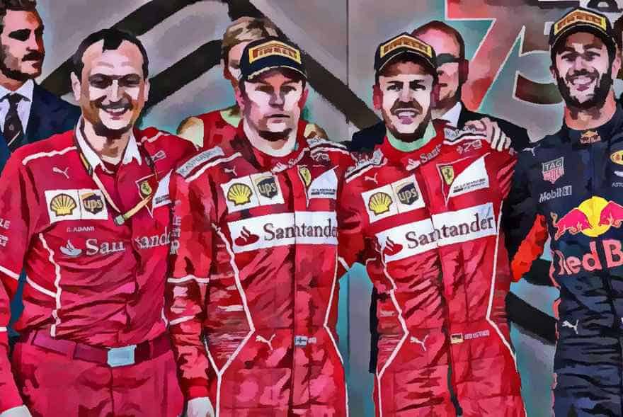 Vettel Raikkonen and Ricciardo trophy presentation Monaco 2017