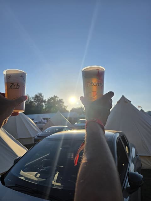 Paul at the british f1 grand prix 2026 enjoying a beer in our special intentsgp beer glass