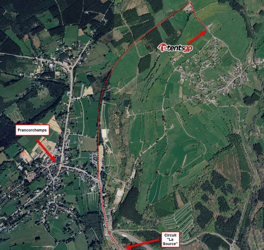 map of cycle path from intentsGP Spa F1 campsite to the circuit